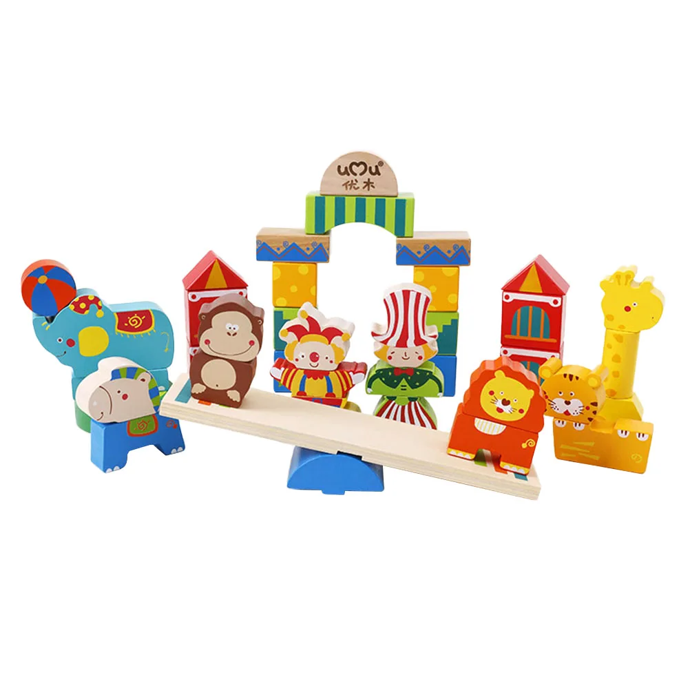 

1 Set Building Blocks Educational Funny Circus Wooden Toy Stacking Blocks for Toddler Kids Children
