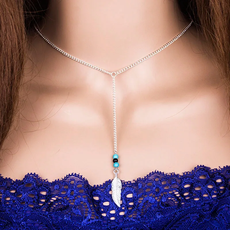

Bohemian choker necklace women natural stone tassel long feather pendants & necklaces necklaces for women gold silver jewelry