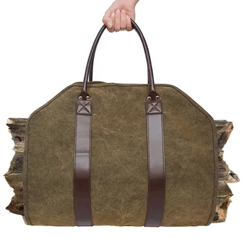 

Outdoor Leather Tote Camping Carry Bag Canvas Firewood Carrier Log Storage Bag Package Handles Bag Firewood Bag Home Kitchen S