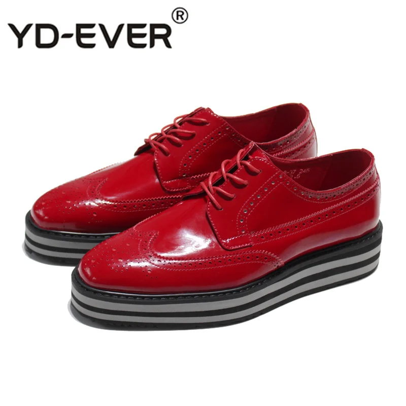 

Black Platform Brogue Oxfords Square Toe Creepers Wingtip Party Wedges Patent Leather Prom Men Italian Shoes For Wedding Red