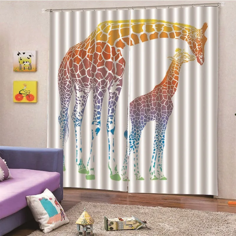

Animal Giraffe Window Kitchen Bay Screen Curtains for Living Room Home Transparent Sheer Curtain Drapes drop ship
