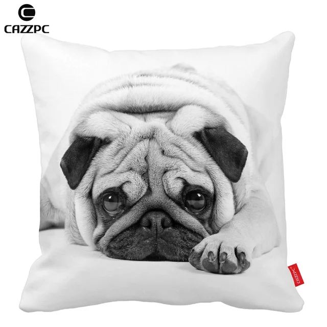 Cute Pug Pet Bulldog Dog Black And White Home Decorative Throw Cute Pug Pet Bulldog Dog Black And White Home Decorative Throw Pillow Cases Pillowcases Cushion Covers Decorate Sofa Chair Decor
