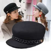 Чистая шерсть фетровая шляпа для конной езды девушка банкет мода головной убор женские Вечерние Формальные кепка газетчика леди цепи береты