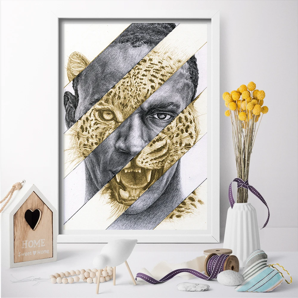 Наполовину Тигр наполовину человеческое животное Рисование постер и печать