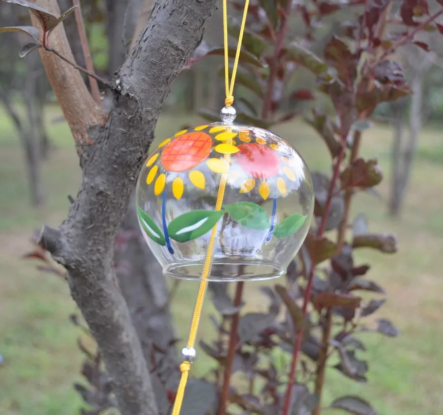 Hand Blown Glass 8CM Wind Chime,Painted Sunflower Style Wind Bell/windchime for brithday gifts