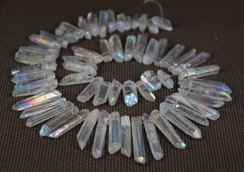 

Rainbow White AB Titanium Polished Crystal Quartz Top Drilled Point Pendant Bead,Raw Crystal Pillar Graduated Necklace Jewelry