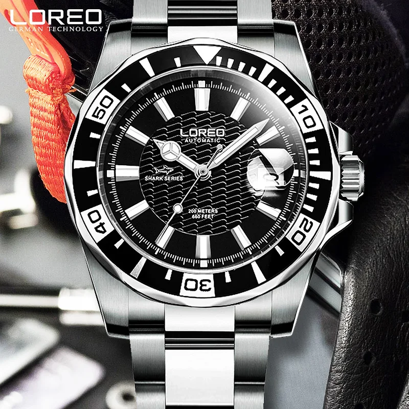 Horloges mannen LOREO Watch Men Sport Waterproof 200m Automatic Mechanical Watch Sapphire Luminous Mens Watches Top Brand Luxury