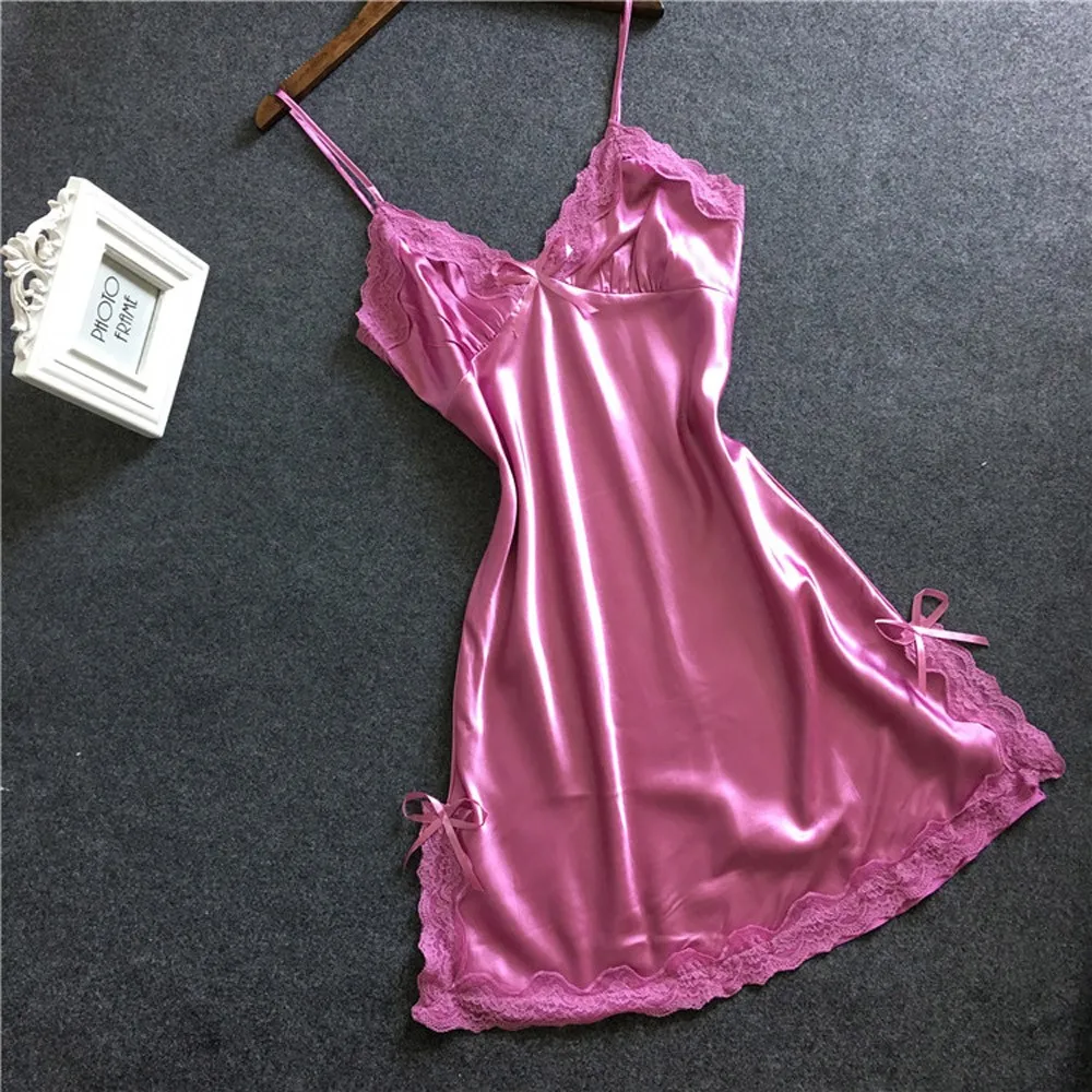 Chamsgend Сексуальная женская ночная рубашка с v-образным вырезом и бретельками, атласная пижама, женское сексуальное платье для сна Linegrie, удобная женская одежда 90103