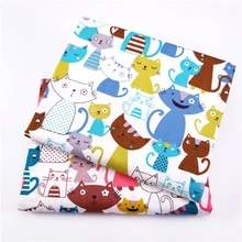 Хлопковая саржевая ткань с принтом; хлопковая Лоскутная Ткань для шитья; ткань с принтом милого кота; дышащий мягкий хлопковый материал для малышей