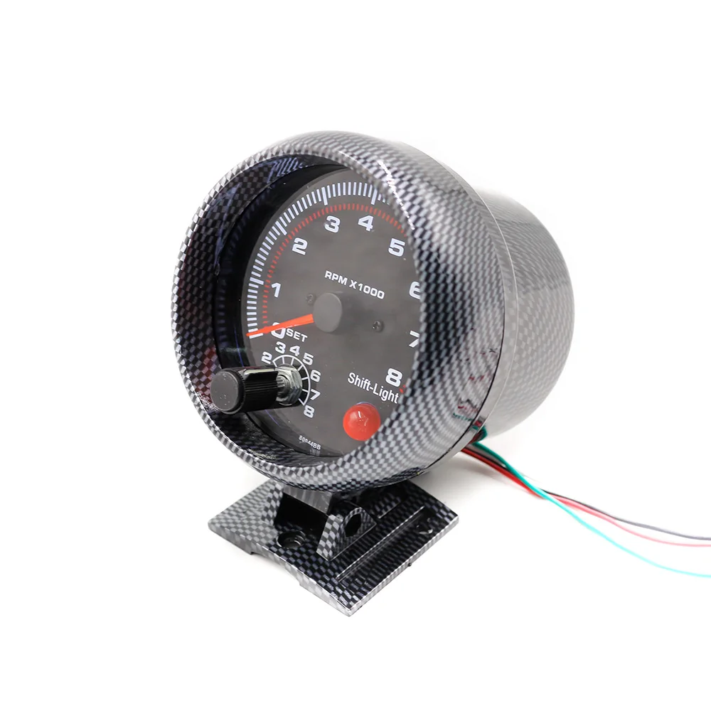 SINOVCLE Car Gauge 3.75 Inch Tachometer TAC 0-8000 RPM Carbon Fiber Bezel 
