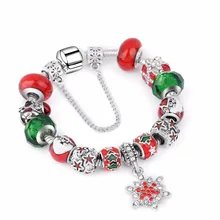 Прямая Рождественский браслет тибетское серебро муранское стекло для женщин Мода Европейский Стиль Ювелирные изделия