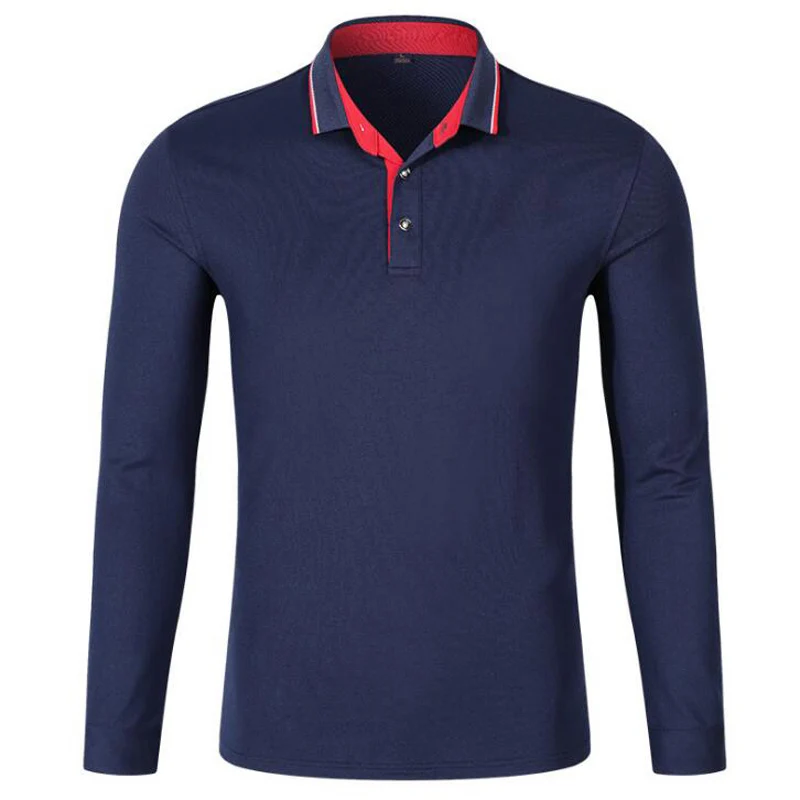 Poloshirt, мужские новые модные рубашки с длинным рукавом, мужские повседневные хлопковые дышащие гольфспортивные футболки с отложным воротником, топы - Цвет: Тёмно-синий