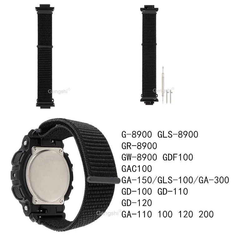 

16mm Nylon loop Watch Band Strap Fit For Casio G Shock GA-700 GA-710 GA-300 GA-310 GA-100 GA-110 GA-120 GA-150 GA-200