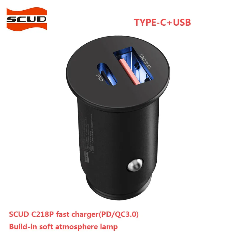 

SCUD mini fast charge car charger TYPE-C USB PD 3.0 QC 3.0 4.0 quick charger 5A max for Xiao Mi Mi 9 Huawei P30 Pro car charger