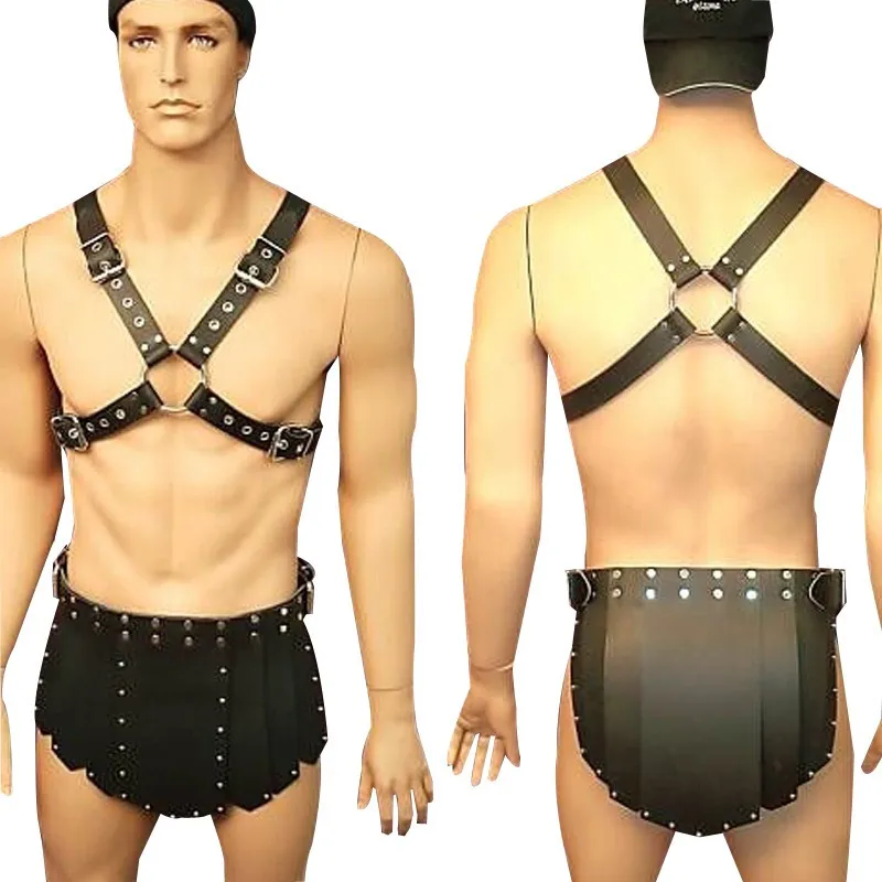 

MSemis Men Bondage Harness Set Men PU Leather Adjustable Body Chest Harness Bondage with Shorts Restraint Gay Male Bondage