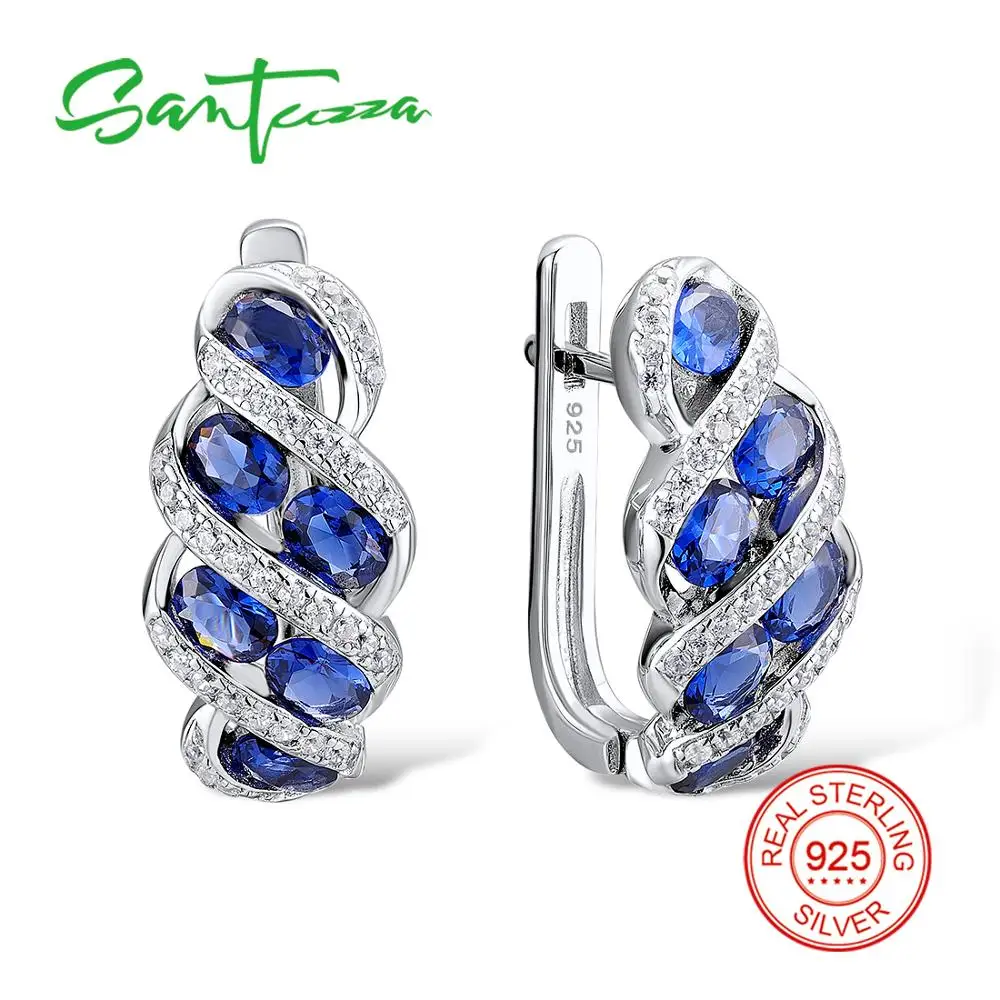 

Santuzza Silver Stud Earrings for Women Blue Nano Cubic Zirconia Stones Ladies Pure 925 Sterling Silver Party Fashion Jewelry