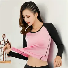 Брендовая Футболка Для Йоги Женский спортивный для бега быстросохнущее приталенное с длинными рукавами одежда для спортзала фитнеса плюс размер бодибилдинг, тренировка рубашка