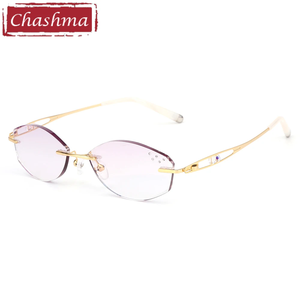 Chashma Brand Eyeglasses Diamond Trimmed Rimless Glasses Titanium