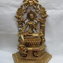 Bi003750 Тибетский буддизм Фиолетовый медный 24K позолоченный зеленый тара Кван-Инь Гуань Инь Гаруда Будда