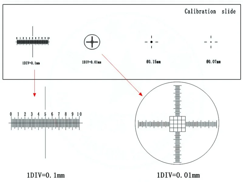 Микроскоп 0,01 мм Микрометр с перекрестной точкой 0,01 мм Калибровочная линейка-слайд микроскопа с 4 измерительными весами для микроскопа