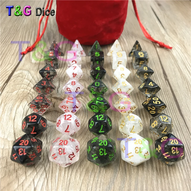 

Multi-Sided Nebula Effect Set Of 5 Packs With Velvet Bag D4-20 Dice Set for RPG Dungeons and Dragons Board Game