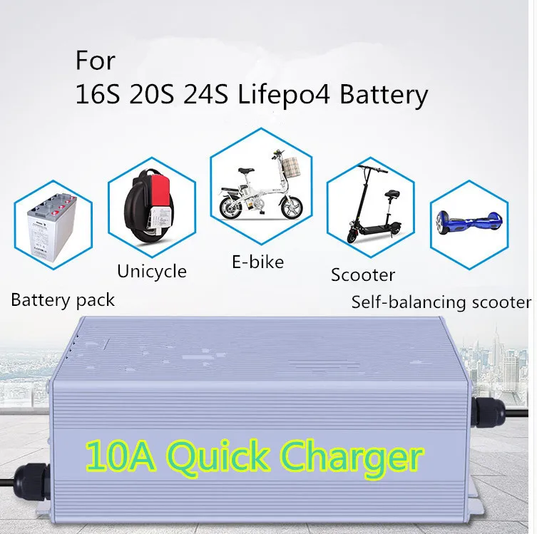 

10A fast charging quick charger with high compatibility for16s 20s 24s lifepo4 battery