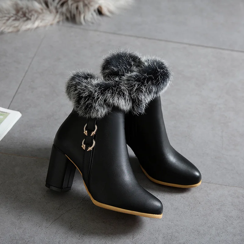 Brand New Winter Sexy White Black Women Furry Snow Boots 3 Inch High Heels Lady Dress Shoes WG31 Plus Big Size 10 33 43 49 52 - Цвет: Black