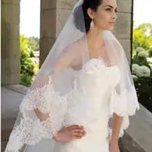 Длинная свадебная вуаль с кружевом высшего качества, свадебная вуаль, Двухярусная кружевная кромка, свадебная кружевная фата с блестками