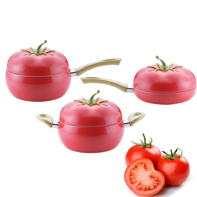 

1pcs Non-stick Aluminum Kitchen Soup Pot Fruit Pan Sauce Pan Boiler Tomato Shape No Fumes Household Cooking Tools Kitchenwear