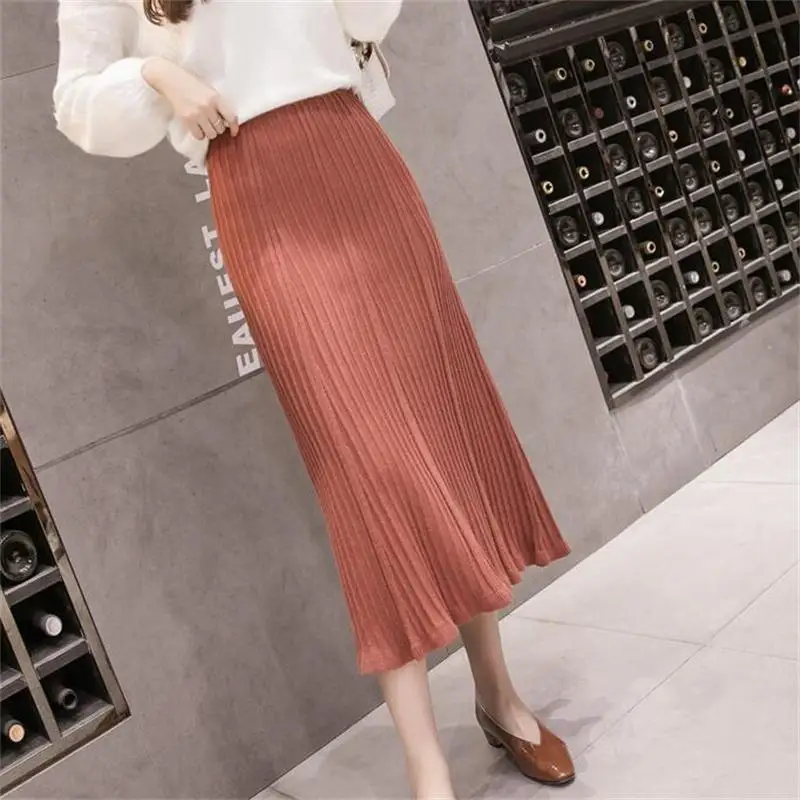 Женская одежда, Новое поступление, женские трапециевидные трикотажные юбки, Женская плиссированная юбка с оборками на весну и осень, 3 цвета