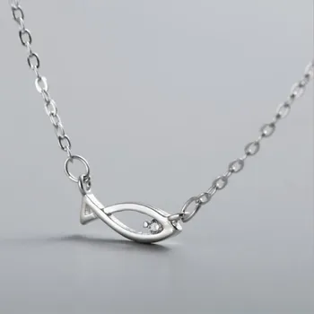 Korean Style Sweet Animal Temperament Fashion 925 Sterling Silver Jewelry Lovely Fish Crystal Pendant Necklaces XL064