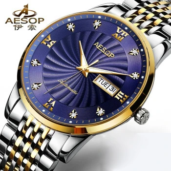 AESOP Mechanical Watch Men Luxury Top Brand Auto Date Diamond Gold Stainless Wristwatch Business Waterproof Montre Homme - Цвет: Синий