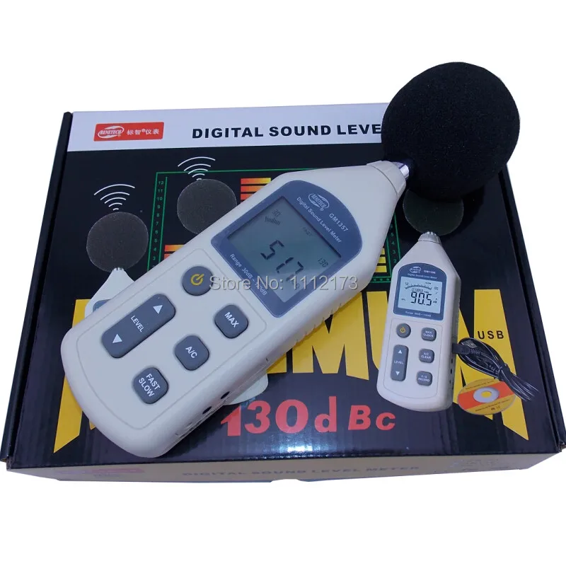 

2pcs/lot GM1357 Digital Sound Level Meter Noise tester 30-130 dB LCD A/C FAST/SLOW dB screen Free shipping