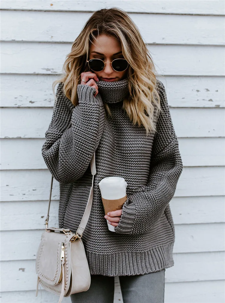 yellow sweater 2021 Women Pullover Turtle Neck Autumn Winter Clothes Warm Knitted Oversized Turtleneck Sweater For Women's Green Tops Woman ugly christmas sweater