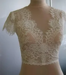 Ivory White Wedding Shawls With Short Sleeves V Neck Bridal Bolero Wedding Wraps Shrugs Custom Made High Quality Any Size