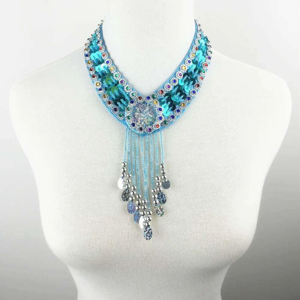 

12 Colors Cheap Dance Jewelry Oriental Dance Costume Accessories Sequins Beaded Adjustable Belly Dance Necklace Oriental Jewelry