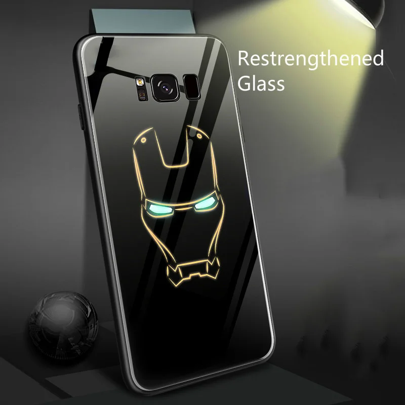 Avengers Marvel Batman Captain America Iron Man Luminous Glass Case For Samsung Galaxy s8 s9 s10 Plus Note 8 Black Panther Case