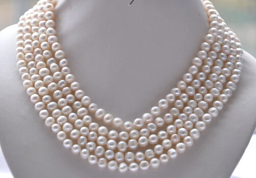 

Jewelr 005440 5strands 20" white 7mm round freshwater pearl necklace