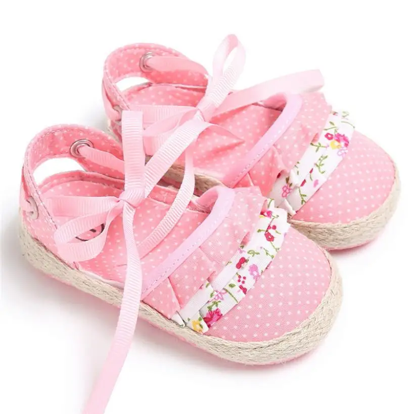 Summer Lace Up Baby Shoes for Girl Baby Toddler Girls Crib Shoes Princess Flower Soft Prewalker