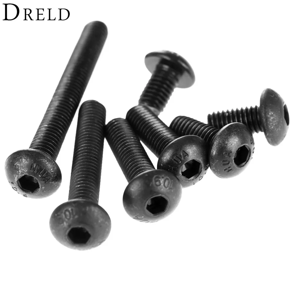 DRELD 50Pcs Hex Socket Round Head Cap Black Screw M5 Alloy Steel Screws