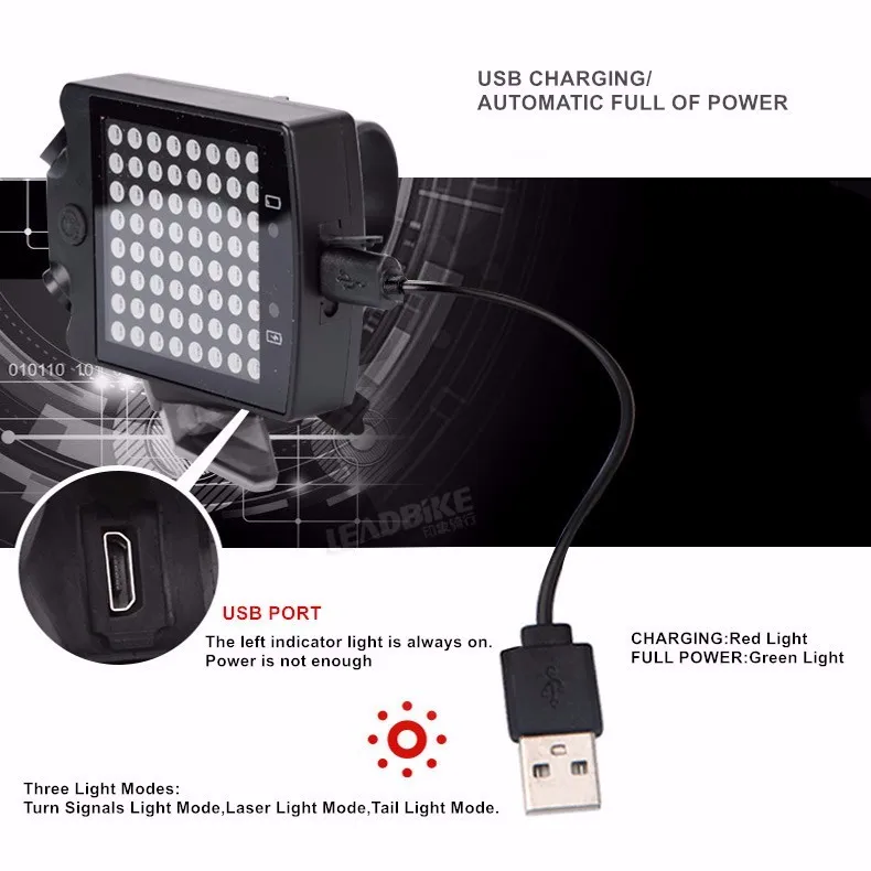 Leadbike Беспроводной удаленного 64 светодиодный лазерный велосипедный задний фонарь светильник USB Перезаряжаемые велосипед Велоспорт безопасности Предупреждение поворотники светильник