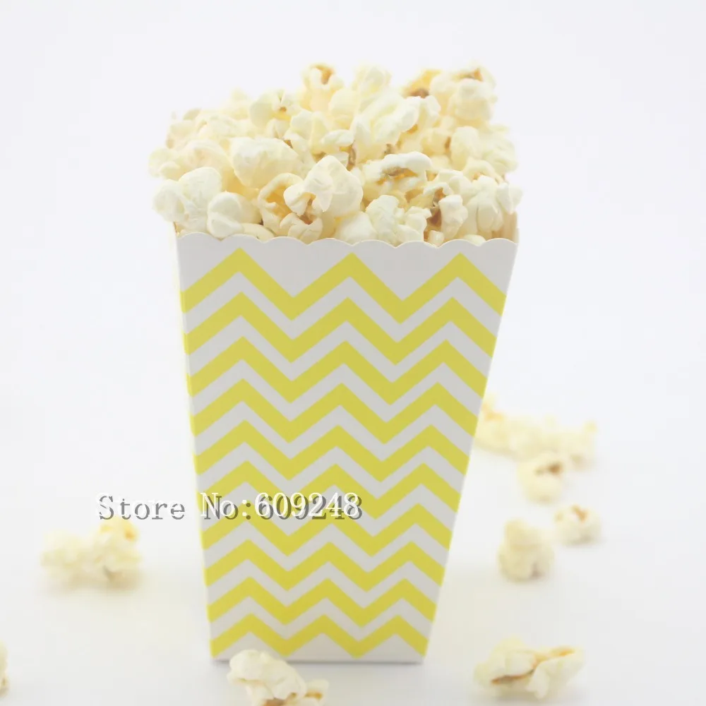24pcs Yellow Chevron Paper Popcorn Boxes,Zig Zag Party Favor Boxes,Goodie Candy Buffet Snack