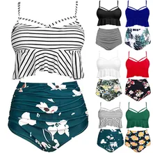 Женский танкини большого размера винтажный этнический Шелковый комплект бикини из сетчатого материала сексуальный купальник с высокой талией Монокини Купальный костюм бикини