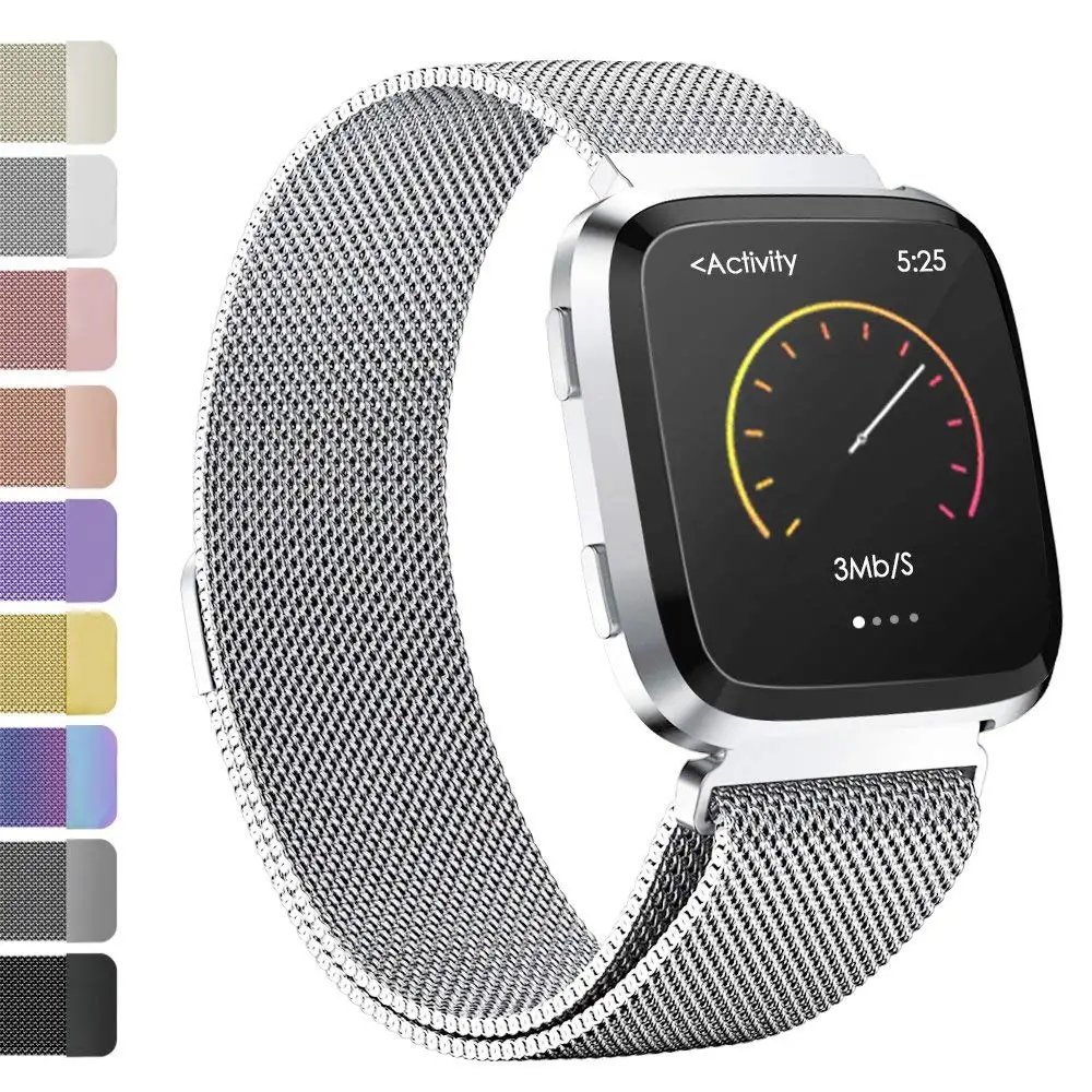 TORQUILA Milanese Loop для Fitbit Versa Smart Watch Band Регулируемая Замена из нержавеющей стали с уникальным магнитным замком - Цвет ремешка: Silver