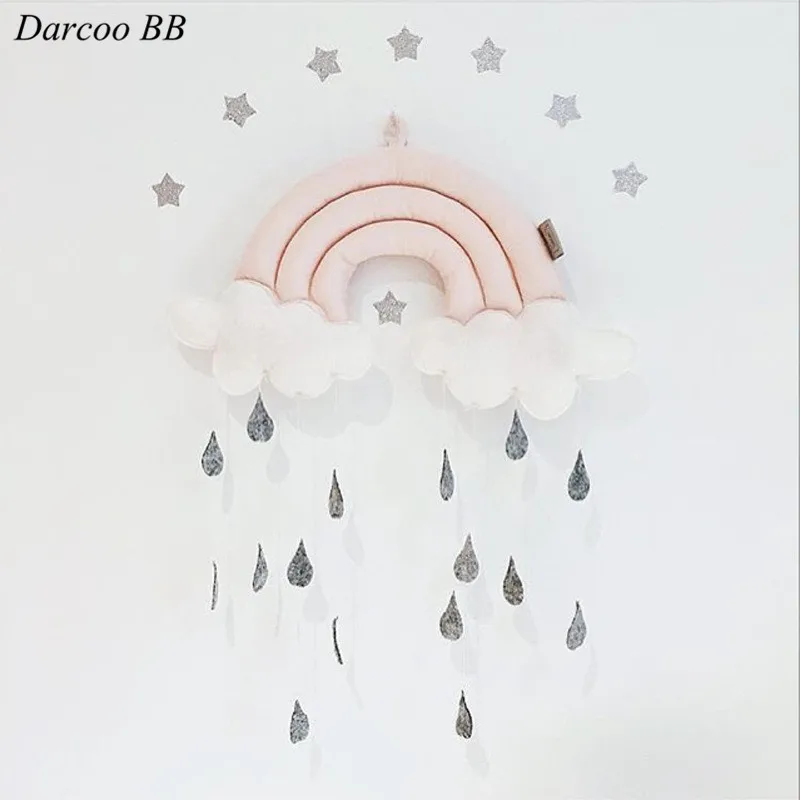 

Baby Bed Rattles Hanging Soft Rainbow Cloud Rain Toys Ornaments For Kids Children Room Wall Decoration Children's Gift