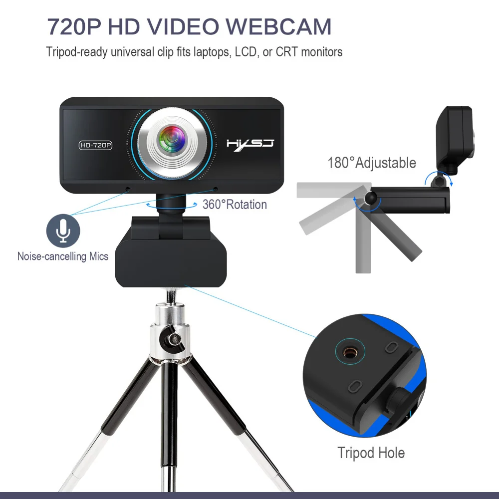 HXSJ S90 HD веб-камера 720P веб-камера, вращающаяся на 360 градусов, камера для ПК, видеозвонок и записи с микрофоном шумоподавления для ПК