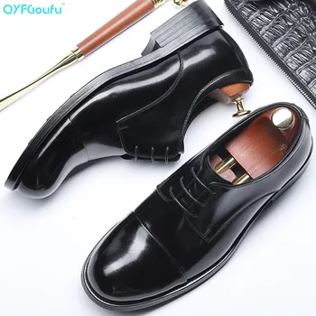 

QYFCIOUFU 2019 Male Genuine Leather Shoes Round Toe Men Dress Shoes Lace-up High Quality Business Leather Shoes Black Flats