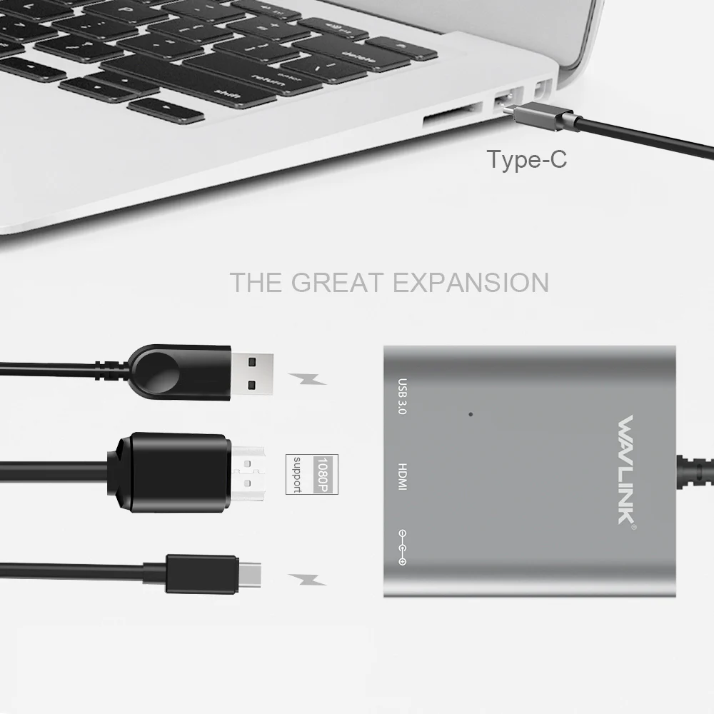 Wavlink Aluminum USB C Hub External Power USB 3.1 USB C Gen 2 Hub Super Speed Type C 2 Port Hub with HDMI 4K and Power Delivery