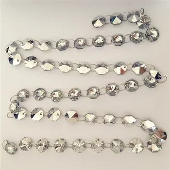 

14mm 100 Meters White Silver Plating Crystal Octagon Bead Chain Glass For Birthday Party Decoration Big Promotion