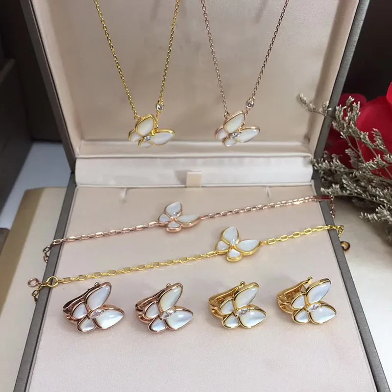 

Original Hot Brand Butterfly Earring / Bracelet / Necklace Women 100% Pure Sterling Silver 925 Set Mother Pearl Top Quality Gift